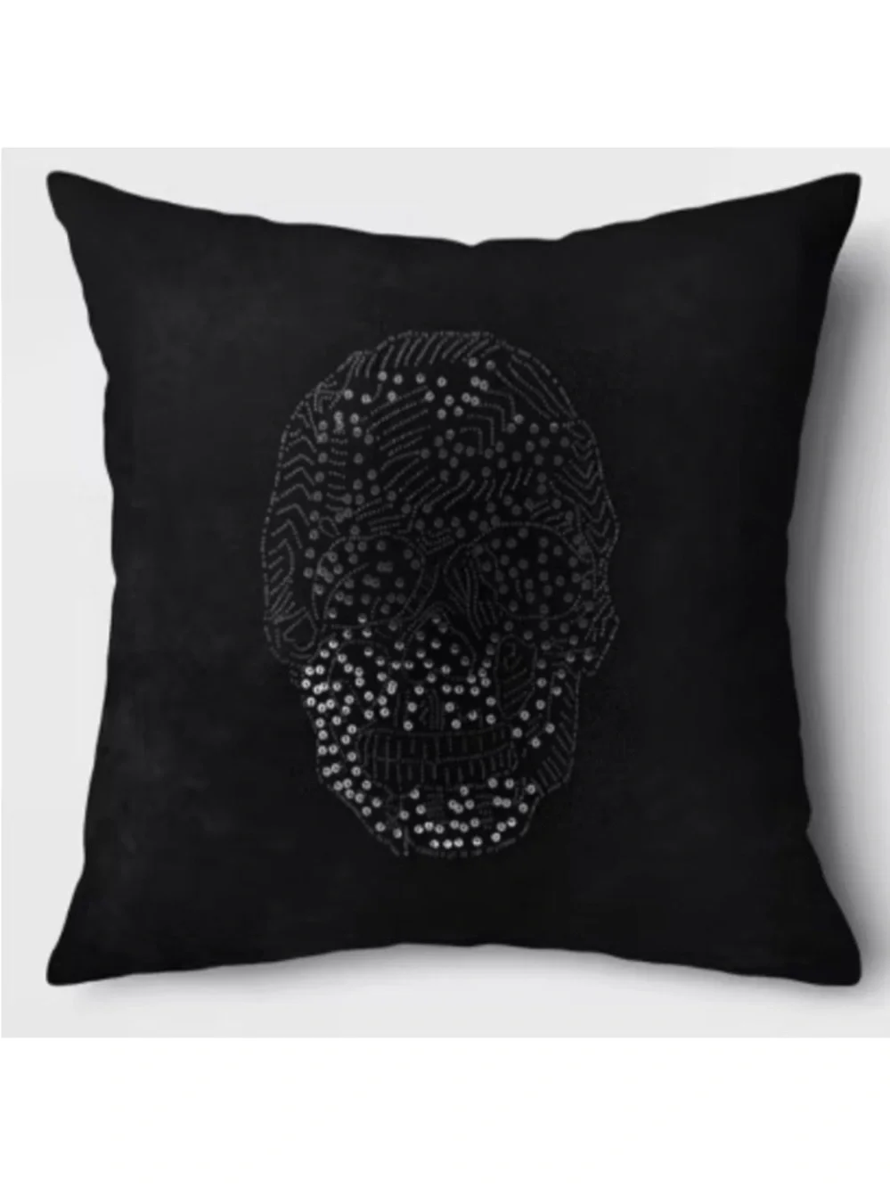 THRESHOLD NWT Beaded Skull Velvet Square Throw Pillow -black -18”